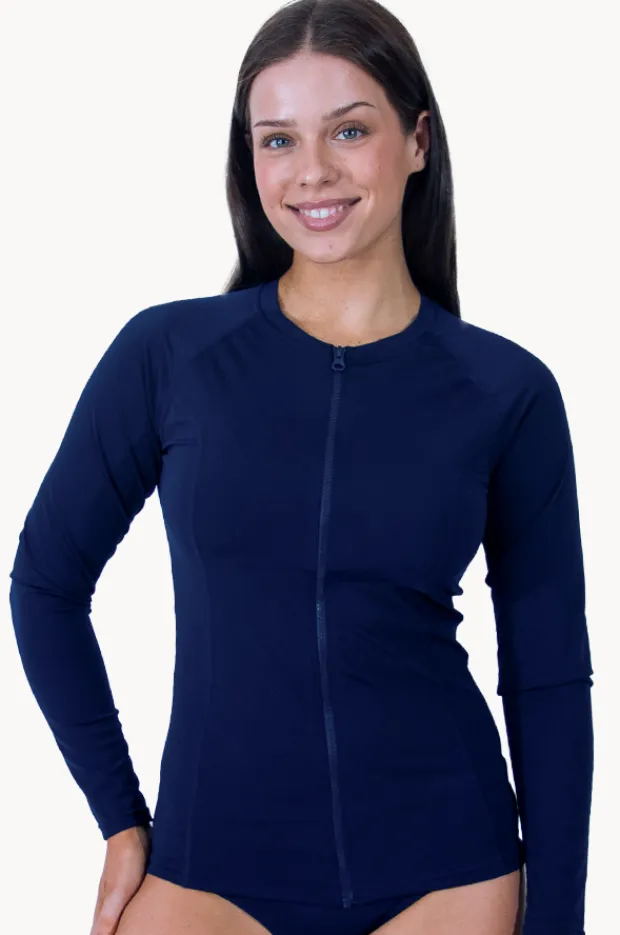 Women Base Swim Plain Long Sleeve Suntop