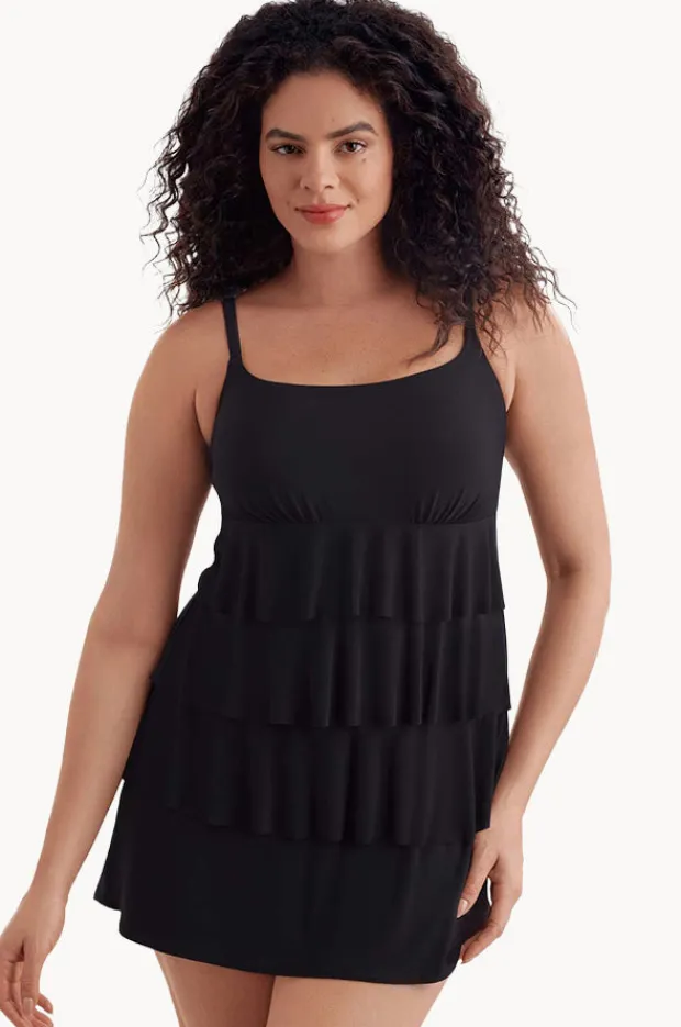 Women Longitude Plain Ruffle Skirtini Swim Dress