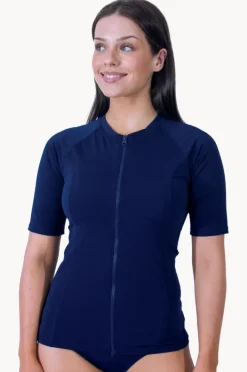 Women Base Swim Plain Short Sleeve Suntop