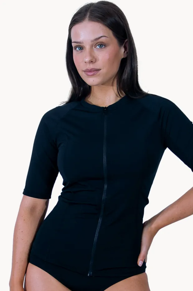 Women Base Swim Plain Short Sleeve Suntop