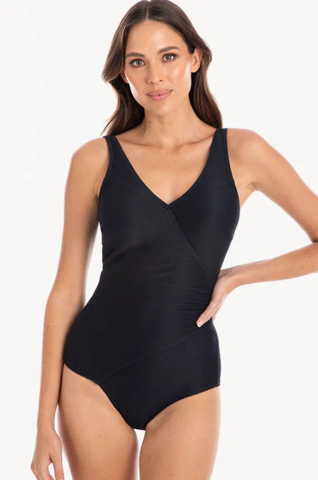 Women Togs Swimwear Plain Textured Gathered Cross Over One Piece