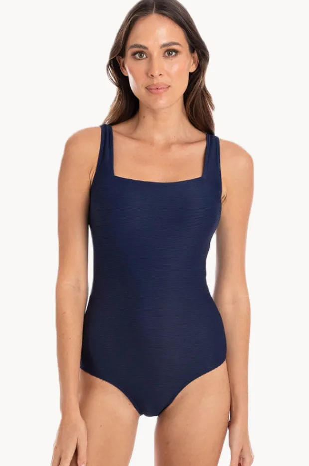 Women Togs Swimwear Plain Textured Square Neck One Piece
