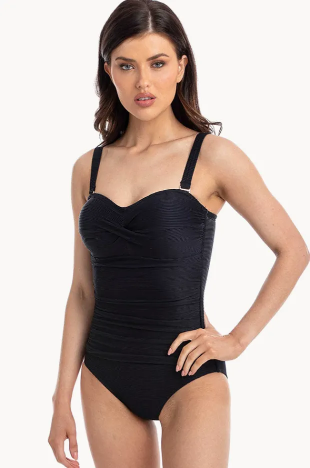 Women Togs Swimwear Plain Textured Twist Bandeau One Piece