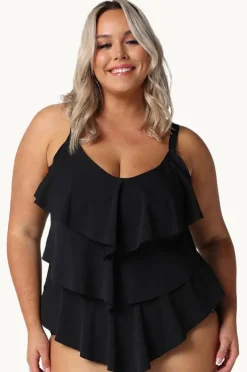 Women Capriosca Plain Tiered Frill Tankini Separate