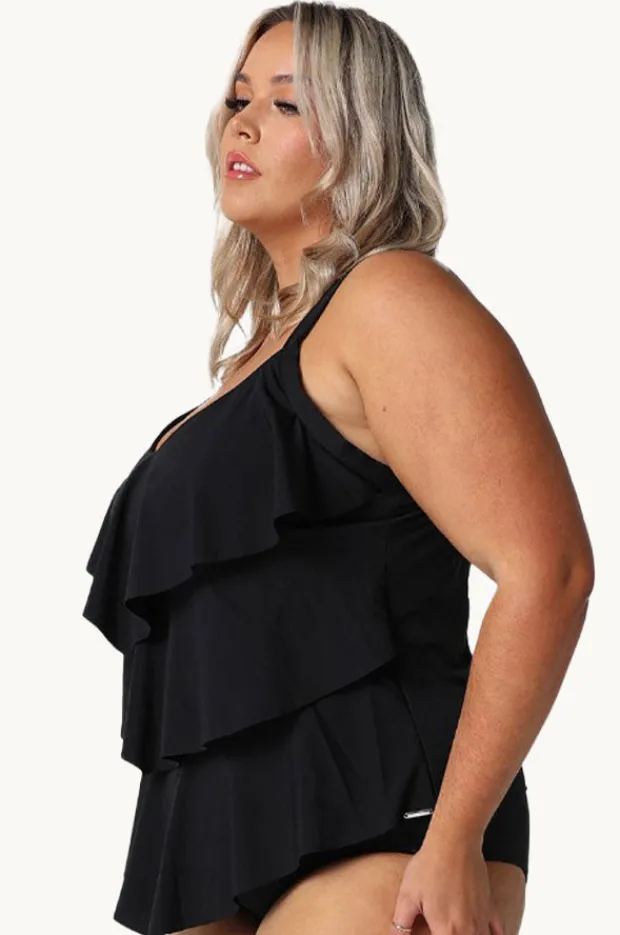 Women Capriosca Plain Tiered Frill Tankini Separate