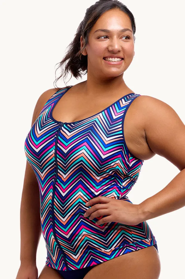 Women Funkita Point Out DD/E Cup Zip Front Tankini Separate