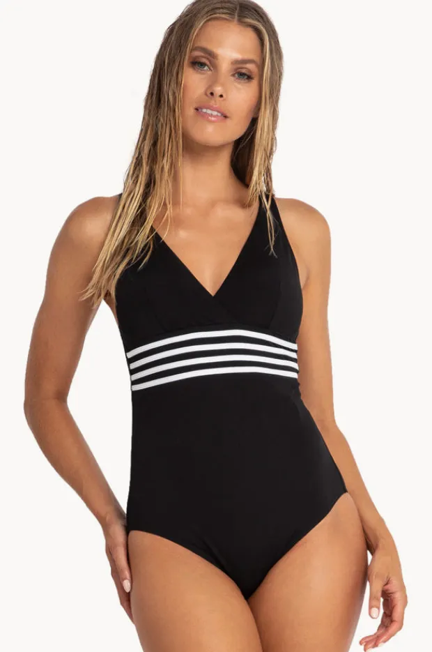 Women Sunseeker Pool Contrast Tape Cross Strap One Piece