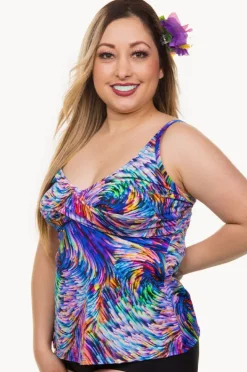 Women T.h.e. Swimwear Rainbow Waves D/DD Cup Twist Tankini Separate