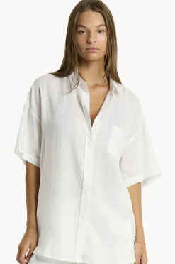 Women Sea Level Resort Linen Aloha Shirt