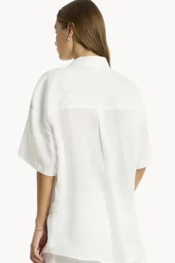 Women Sea Level Resort Linen Aloha Shirt
