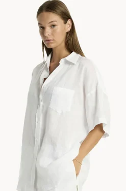 Women Sea Level Resort Linen Aloha Shirt