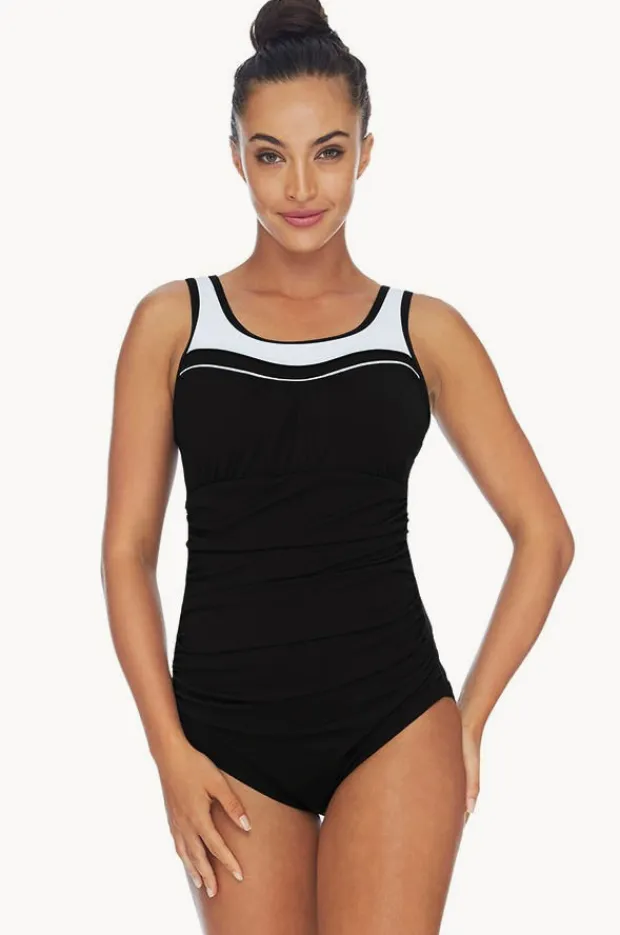 Women Poolproof Ruched Scoop Neck One Piece