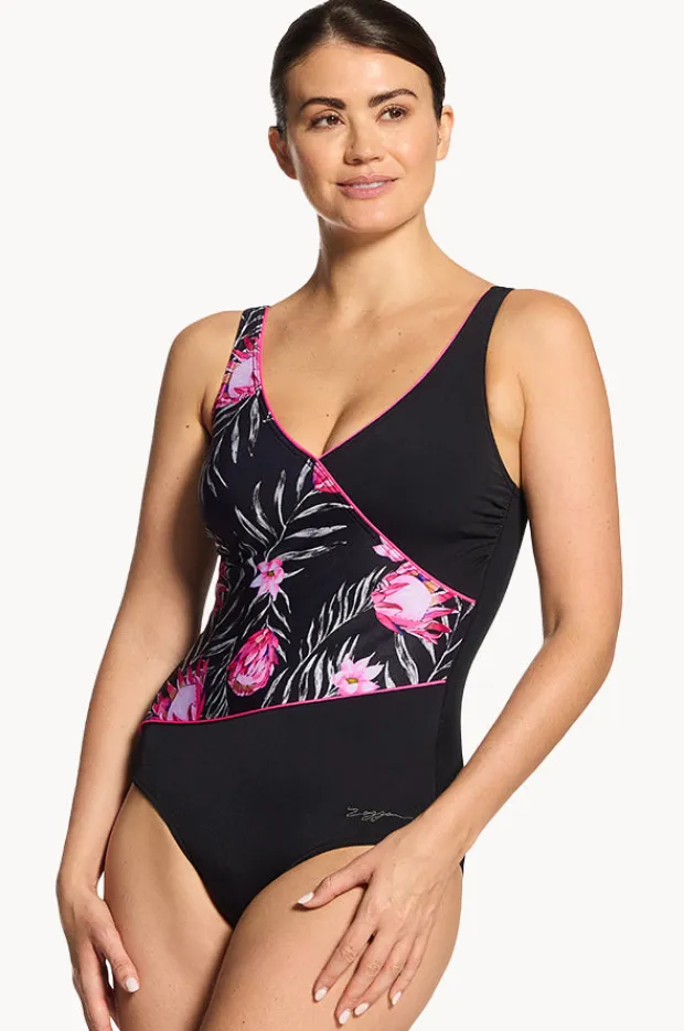 Women Zoggs Safari Leaf Wrap Front One Piece