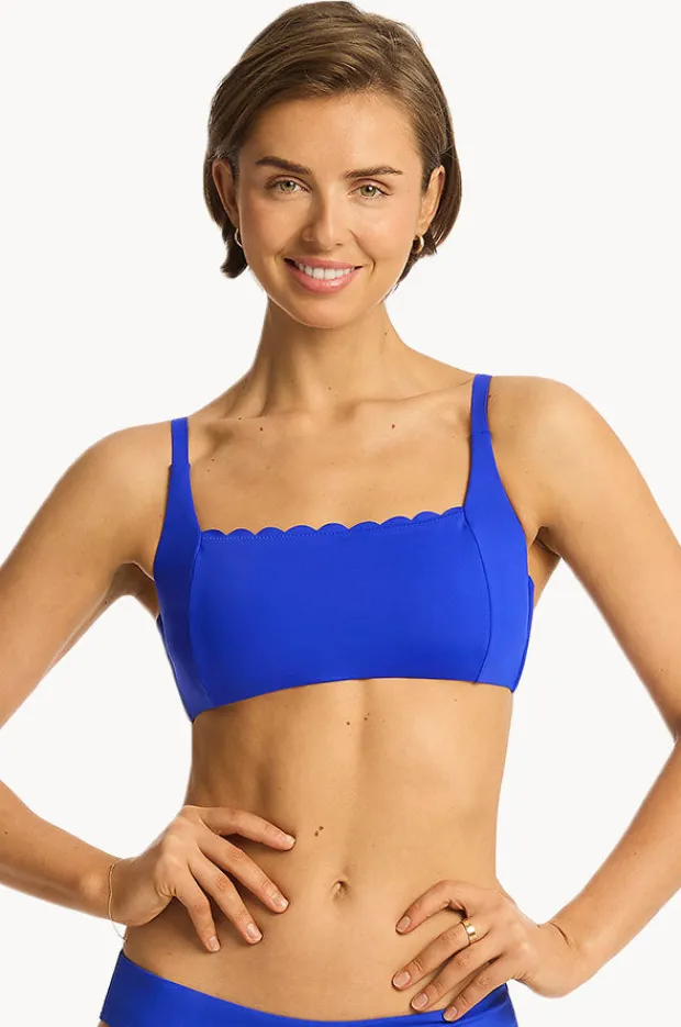 Women Sea Level Scalloped Square Neck Bralette