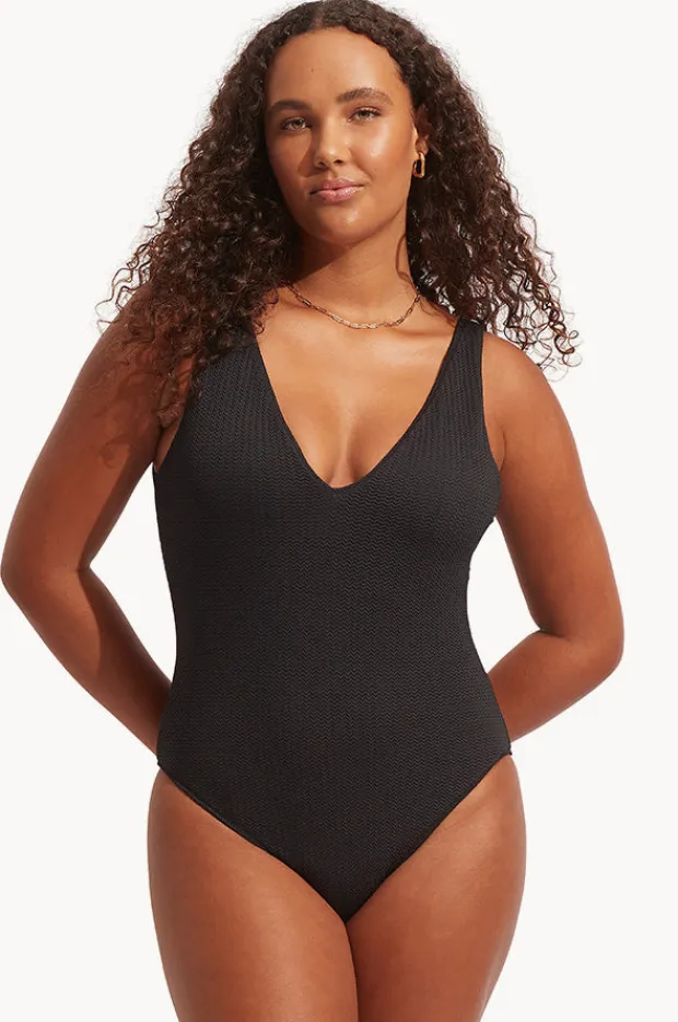 Women Seafolly Sea Dive Deep V Neck One Piece