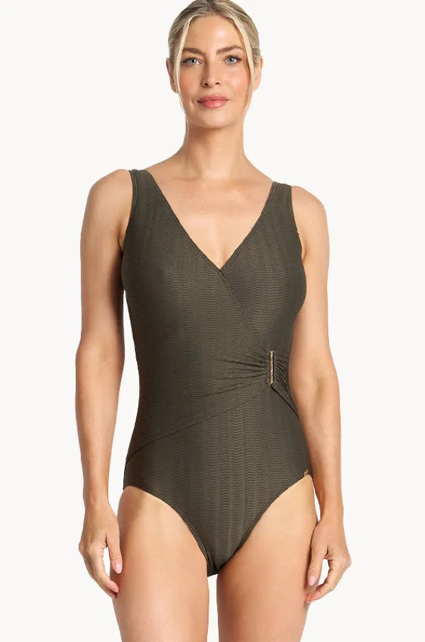 Women Jantzen Sky High Bar Surplice One Piece