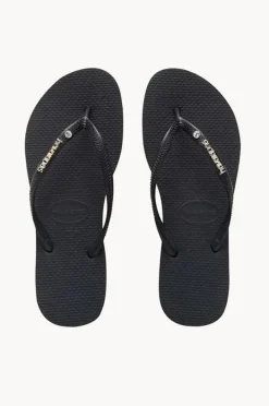 Women Havaianas Slim Metal Logo Crystal Thong