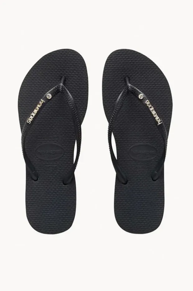 Women Havaianas Slim Metal Logo Crystal Thong