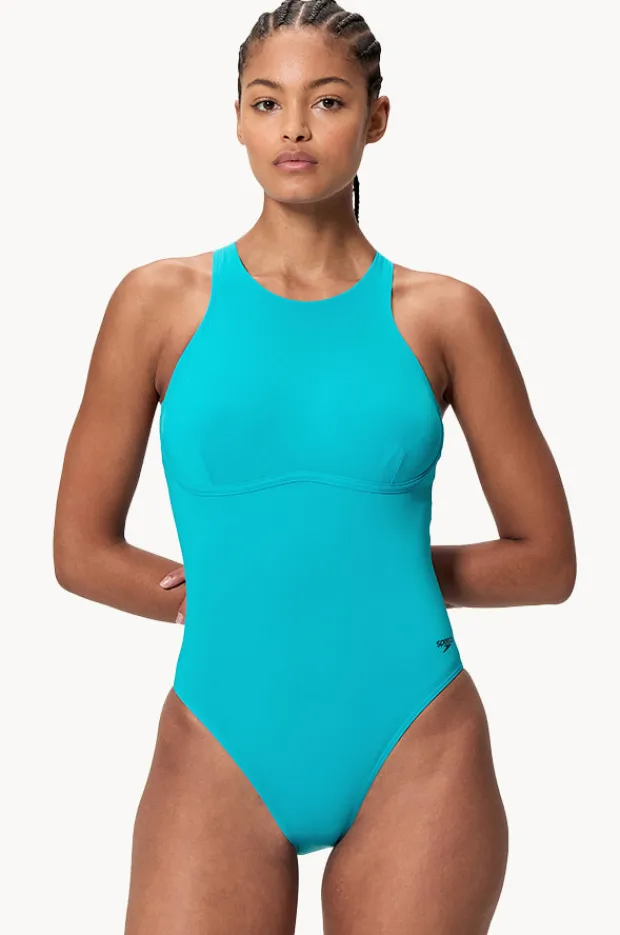 Women Speedo Solid Racerback Zip One Piece