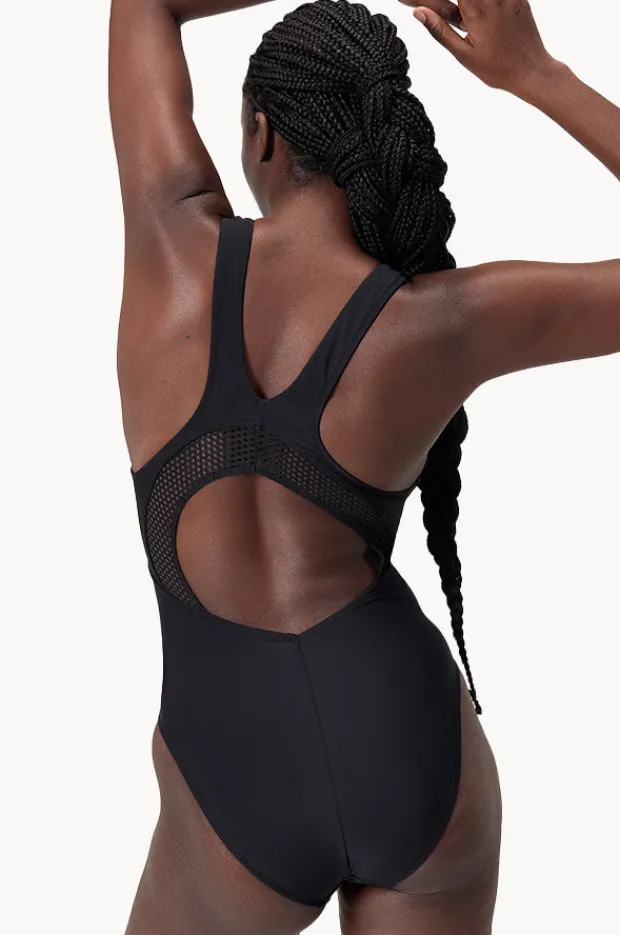 Women Speedo Solid Scoop Neck Mesh Back One Piece