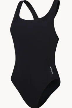 Women Speedo Solid Scoop Neck Mesh Back One Piece
