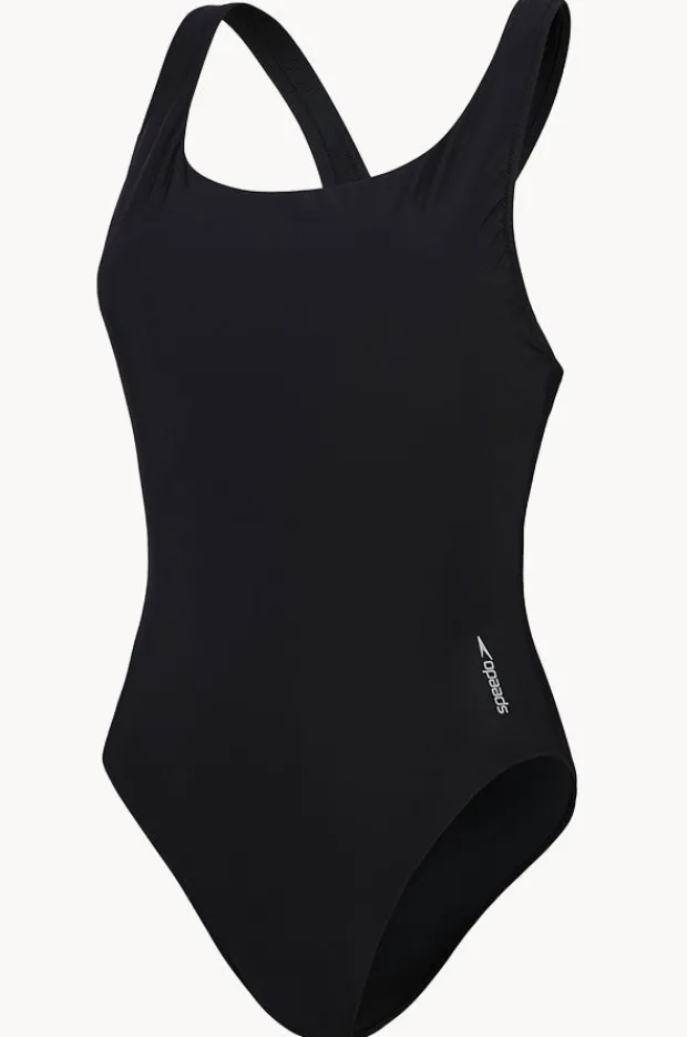 Women Speedo Solid Scoop Neck Mesh Back One Piece