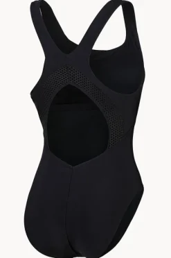 Women Speedo Solid Scoop Neck Mesh Back One Piece