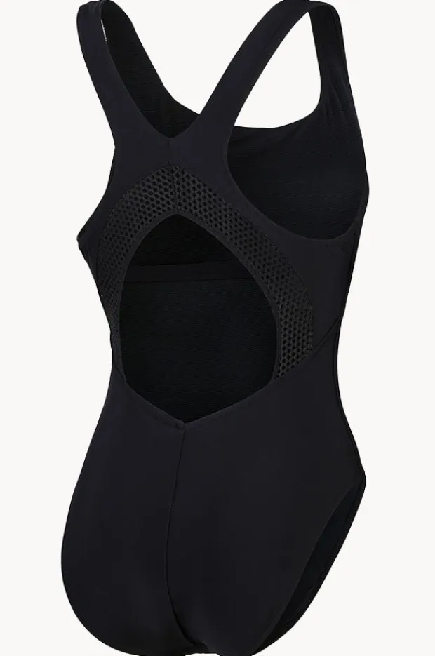 Women Speedo Solid Scoop Neck Mesh Back One Piece