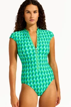 Women Seafolly Sorrento Zip Front One Piece