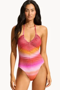 Women Seafolly Spectrum Drawstring V Neck One Piece