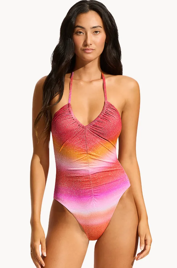 Women Seafolly Spectrum Drawstring V Neck One Piece