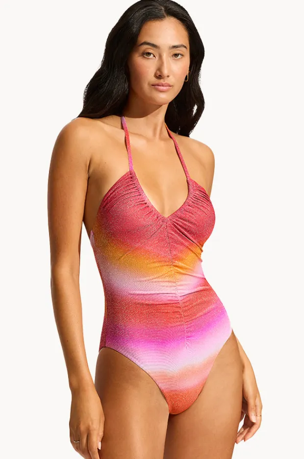 Women Seafolly Spectrum Drawstring V Neck One Piece