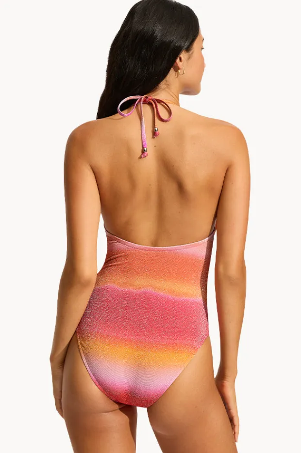 Women Seafolly Spectrum Drawstring V Neck One Piece