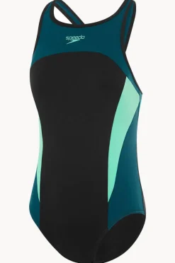 Women Speedo Splice Cross Back High Neck One Piece