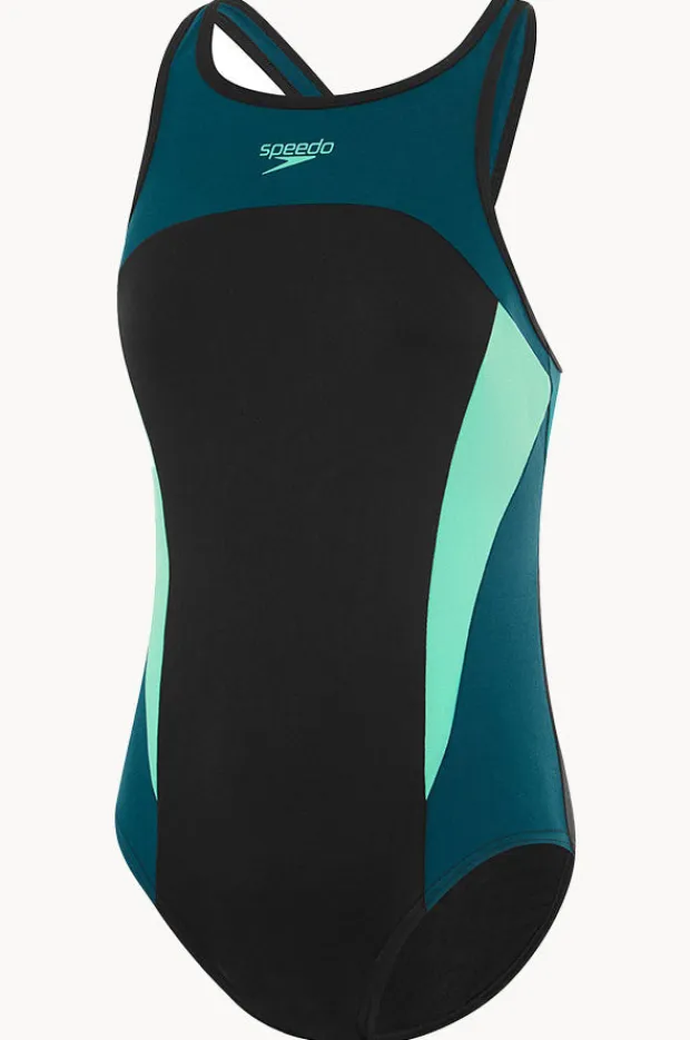 Women Speedo Splice Cross Back High Neck One Piece