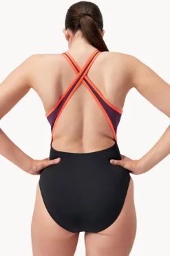 Women Speedo Splice Cross Back High Neck One Piece