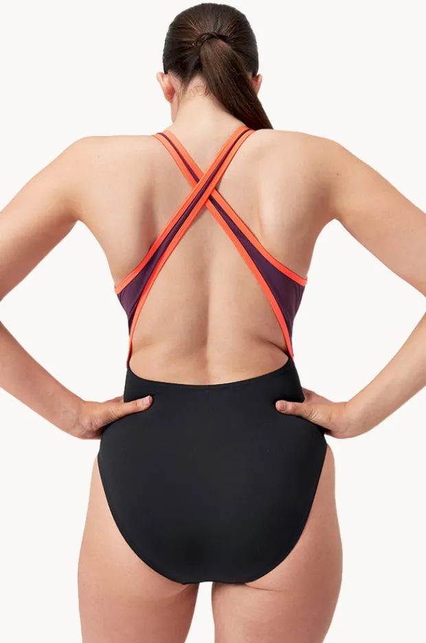 Women Speedo Splice Cross Back High Neck One Piece