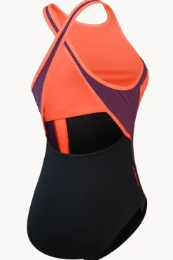Women Speedo Splice Cross Back High Neck One Piece