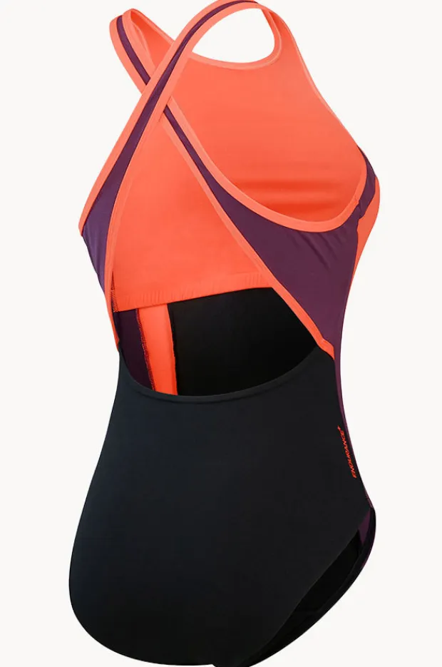 Women Speedo Splice Cross Back High Neck One Piece