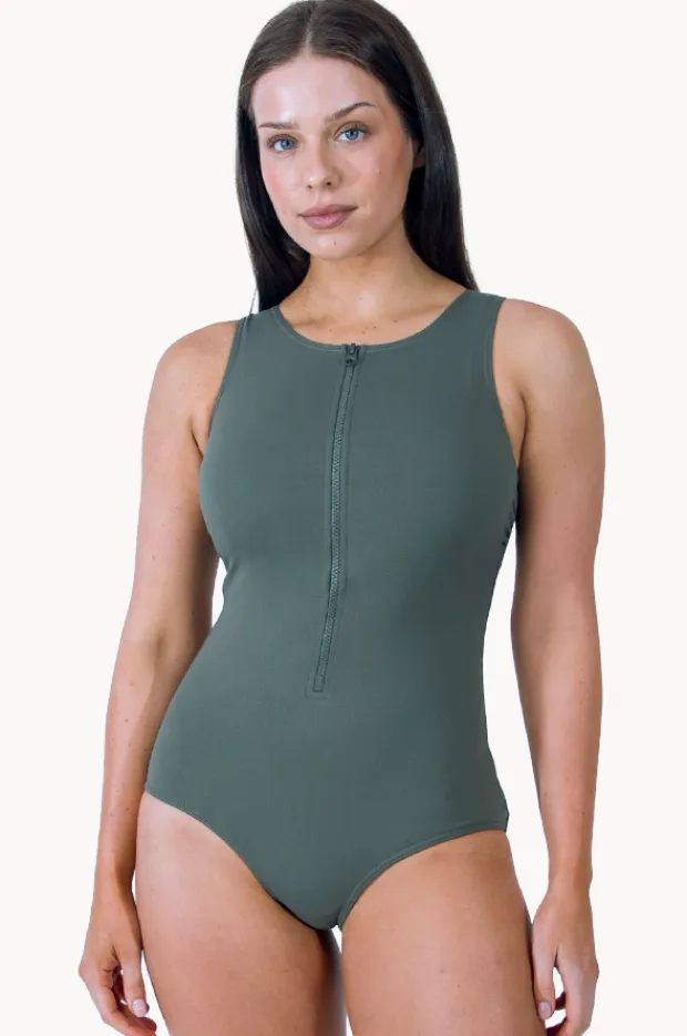 Women Base Swim Sports F/G Cup Zip Through One Piece