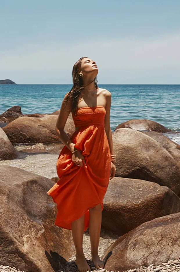 Women Sea Level Sunset Bandeau Dress