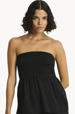 Women Sea Level Sunset Shirred Bandeau Top
