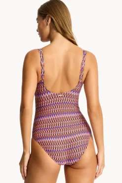 Women Sea Level Tessera Scoop Back Panel Line One Piece
