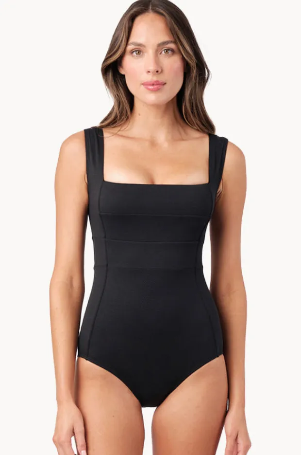 Women Une Piece Textured Classic Square Neck One Piece