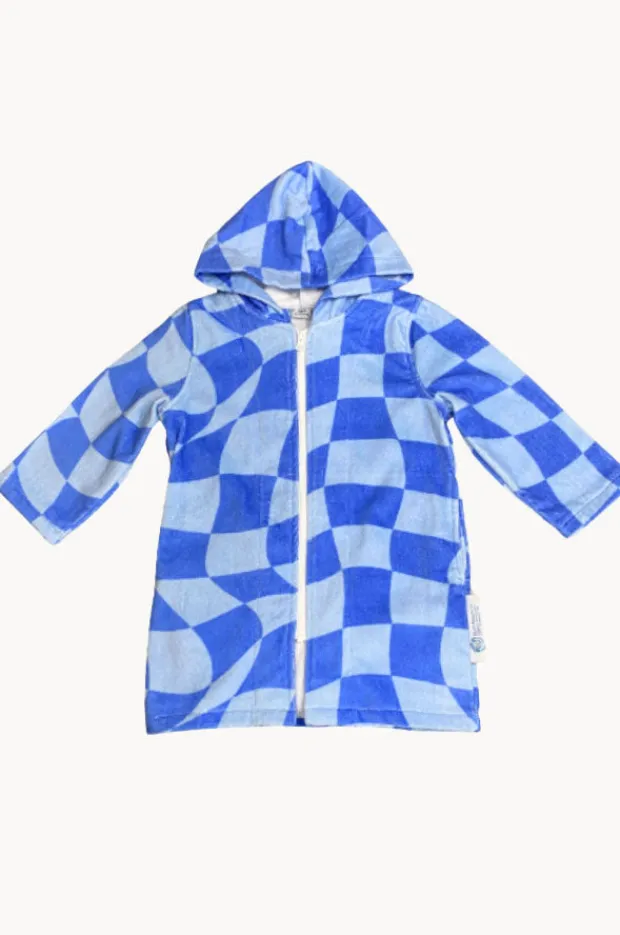 Women Back Beach Co Tidal Checker Hooded Towelling Robe M/L