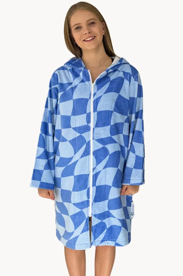 Women Back Beach Co Tidal Checker Hooded Towelling Robe M/L