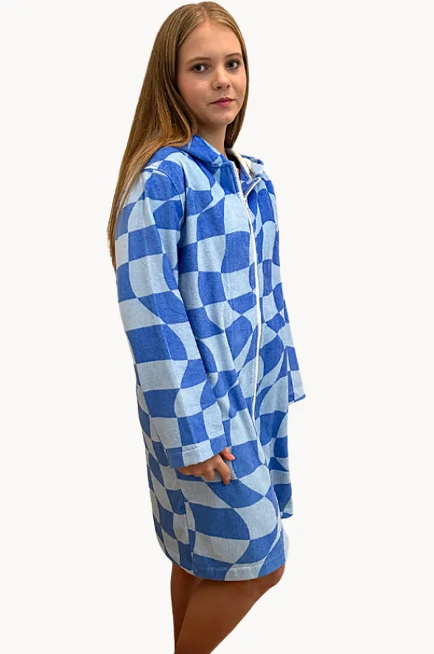 Women Back Beach Co Tidal Checker Hooded Towelling Robe M/L