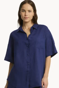 Women Sea Level Tidal Linen Aloha Shirt