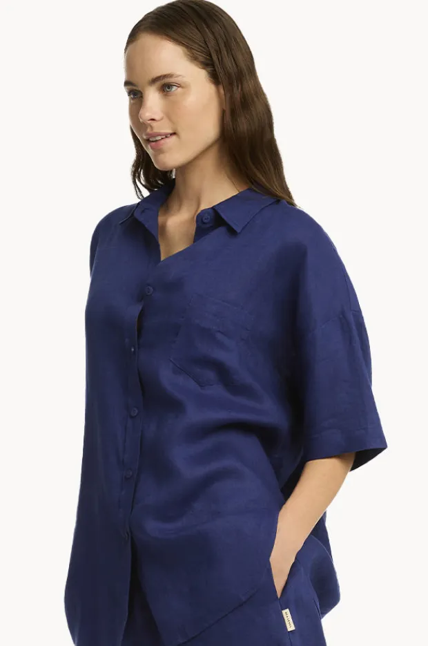 Women Sea Level Tidal Linen Aloha Shirt