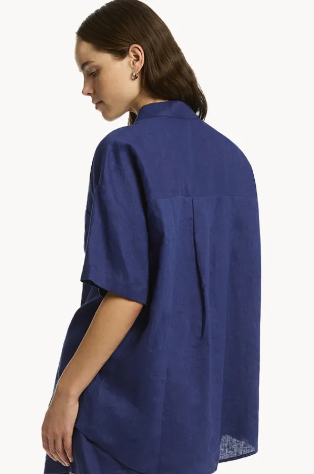 Women Sea Level Tidal Linen Aloha Shirt